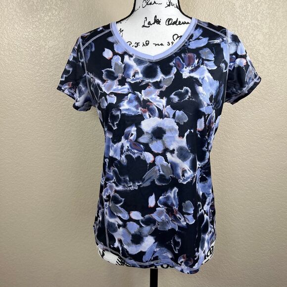 St. John's Bay Blue Purple Floral Short Sleeves Size PS Women's Athletic Top gym - Picture 8 of 15